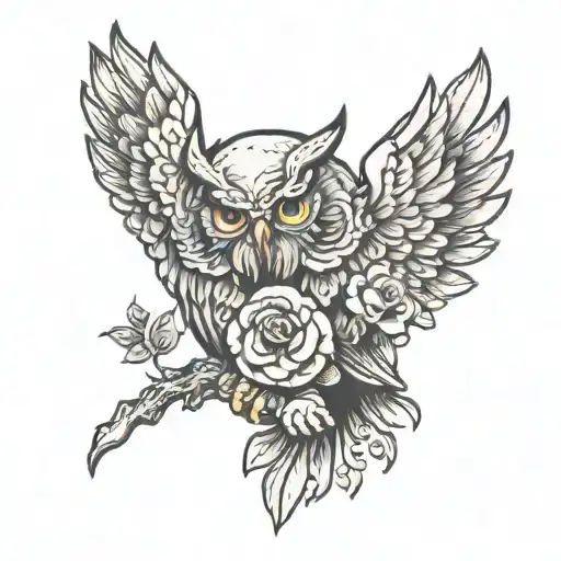 owl holding skull back piece tattoo design idea