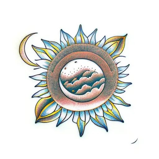 sunflower with the moon and back and infinity and beyond with Ajay inside of it tattoo design idea