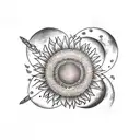 sunflower with the moon and back and infinity and beyond with Ajay inside of it tattoo design idea