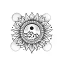 sunflower with the moon and back and infinity and beyond with Ajay inside of it tattoo design idea