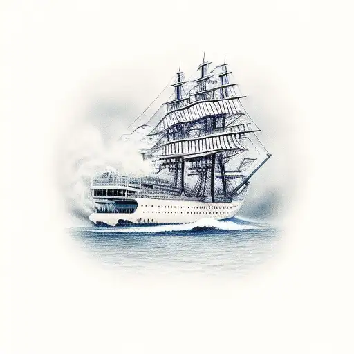 ship at sea tattoo design idea