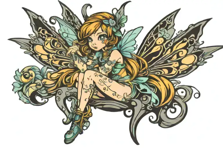 Fairy doing a shit tattoo design idea