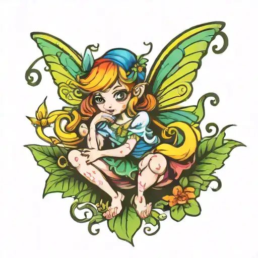 fairy doing a rainbow poo tattoo design idea