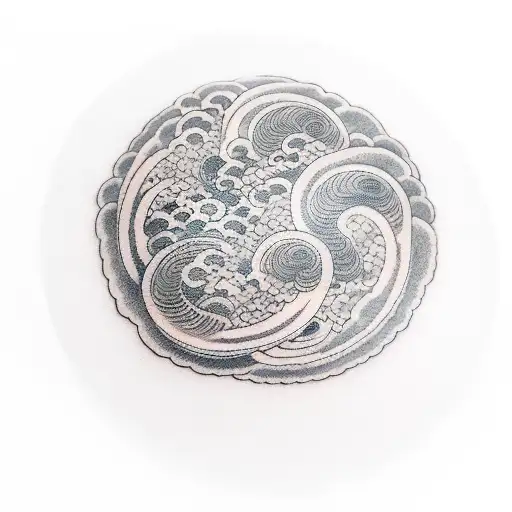 coin size Japanese waves tattoo design idea