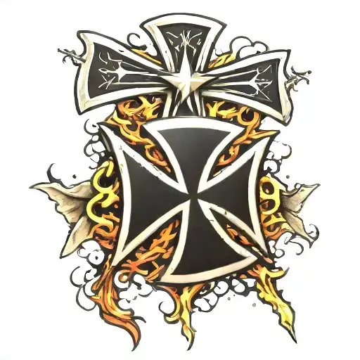 iron cross with lightning  tattoo design idea