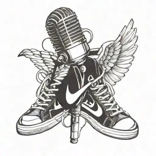 nike shoes and microphone intertwined tattoo design idea