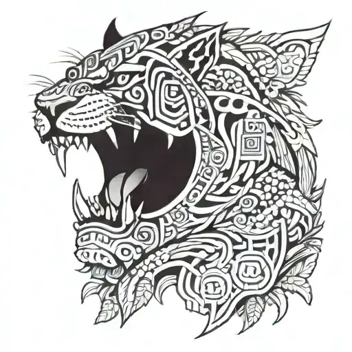 Aztec jaguar warrior hunting in the jungle tattoo design idea