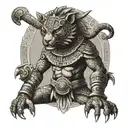 Aztec jaguar warrior in a combat pose with a background of ancient Aztec ruins tattoo design idea