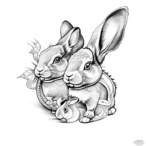 rabbit and Chinese dragon together tattoo design idea