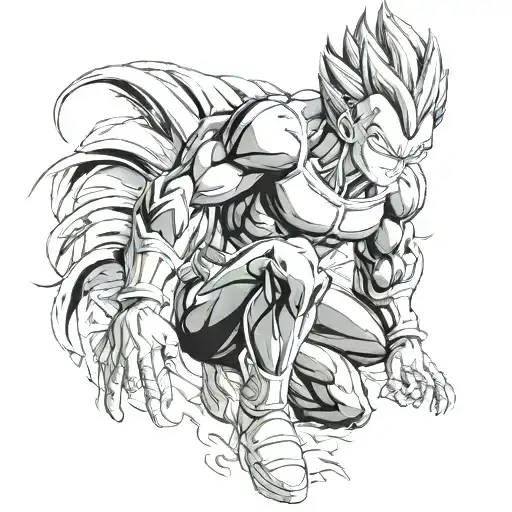 Majin Vegeta posing in protective form black and white defy babadi  tattoo design idea