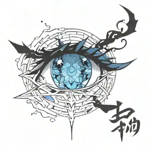 black minimalist solo leveling sung Jin woo eyes blue with an aura tattoo design idea