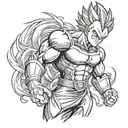 Majin Vegeta posing in protective form black and white defy babadi  tattoo design idea
