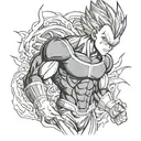 Majin Vegeta posing in protective form black and white defy babadi  tattoo design idea