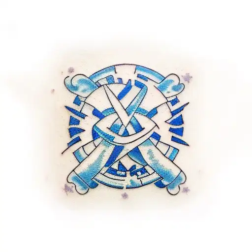 A traditional style tattoo of the Pearl Jam logo intertwined with the Israel flag, symbolizing the client's love for both tattoo design idea