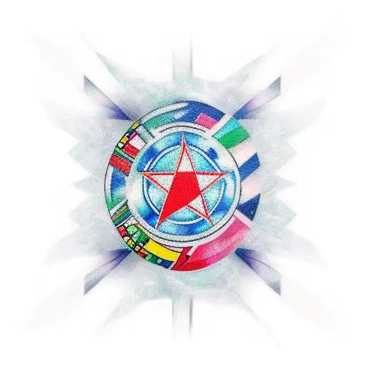 A vibrant new-school tattoo featuring the Pearl Jam alive symbol and the Israel flag intertwined with musical notes. tattoo design idea