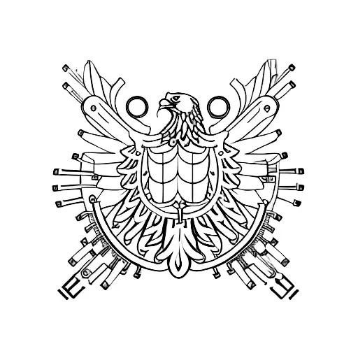 A minimalist representation of the Polish eagle with gears and cogs symbolizing scientific progress tattoo design idea