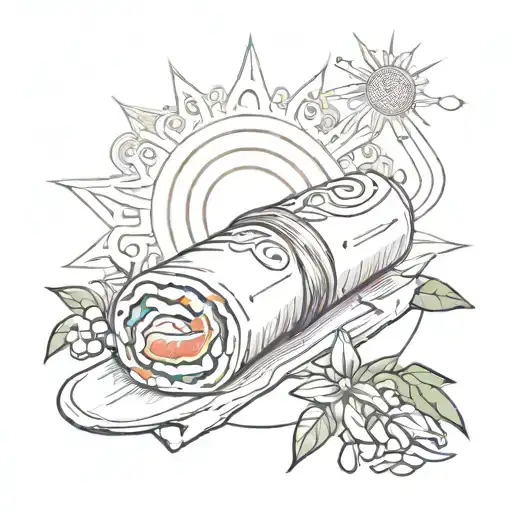 maki roll combined with sun tattoo design idea