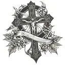 Jesus cross with cancer ribbon wrapped loosely birds and sun around it  tattoo design idea