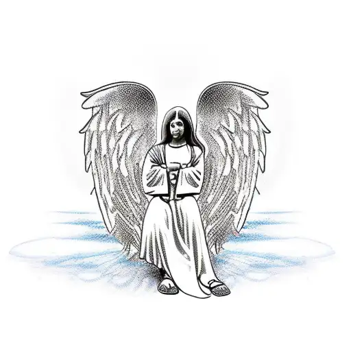 angel kneeling to God tattoo design idea