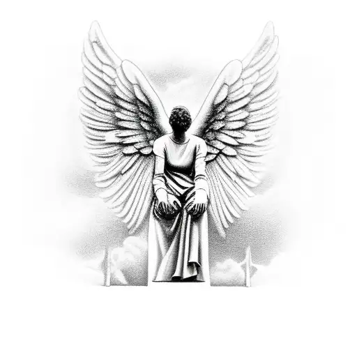 angel kneeling to God tattoo design idea