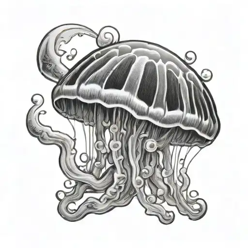 moon jellyfish floating tattoo design idea