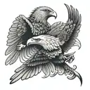 bald eagle and Mexican eagle flying fighting over a snake  tattoo design idea
