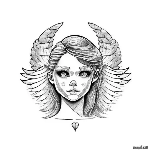 Angel face holding a Heart tattoo design idea