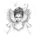 Angel face holding a Heart tattoo design idea