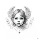 Angel face holding a Heart tattoo design idea