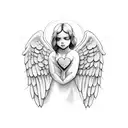Angel face holding a Heart tattoo design idea