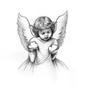 Angel face holding a Heart tattoo design idea