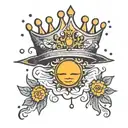 rain, sun, crown  tattoo design idea