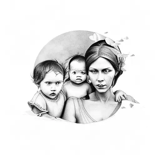 mother with children tattoo design idea