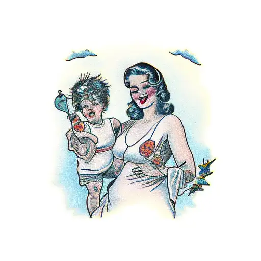 mother with children tattoo design idea