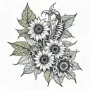 sunflower Leaves falling, centipede tattoo design idea