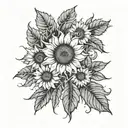 sunflower Leaves falling, centipede tattoo design idea