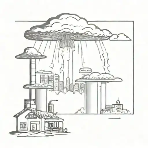 city ​​in a nuclear explosion mushroom being contained tattoo design idea