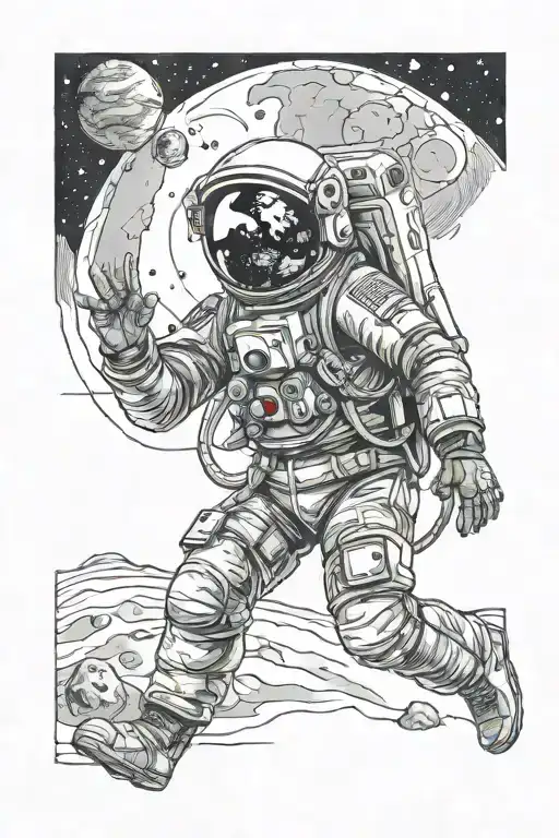 astronaut lost in space with the moon in the background tattoo design idea