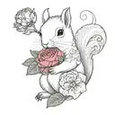 a white squirrel holding a peony flower tattoo design idea