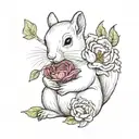 a white squirrel holding a peony flower tattoo design idea
