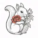 a white squirrel holding a peony flower tattoo design idea