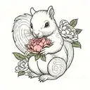 a white squirrel holding a peony flower tattoo design idea