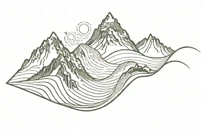 mountains, wave, lifeline, 444 tattoo design idea