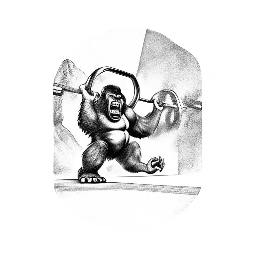 king kong hanging off a barbell tattoo design idea