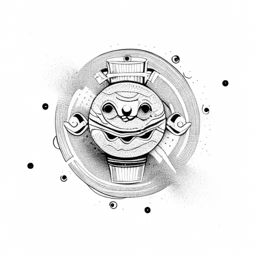 A whimsical design of a cupcake riding a skateboard, with a mischievous expression tattoo design idea