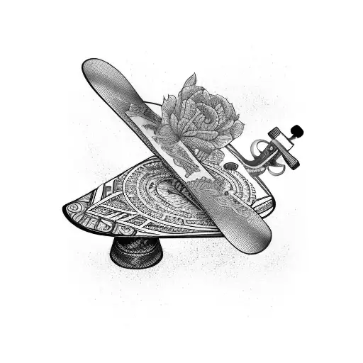 An intricately detailed tattoo of a skateboard deck with candy-themed graphics tattoo design idea