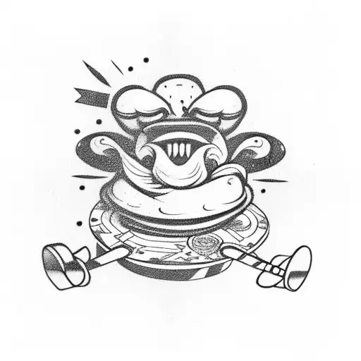 A whimsical design of a cupcake riding a skateboard, with a mischievous expression tattoo design idea