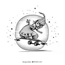 A whimsical design of a cupcake riding a skateboard, with a mischievous expression tattoo design idea