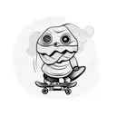 A whimsical design of a cupcake riding a skateboard, with a mischievous expression tattoo design idea