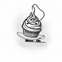 A whimsical design of a cupcake riding a skateboard, with a mischievous expression tattoo design idea